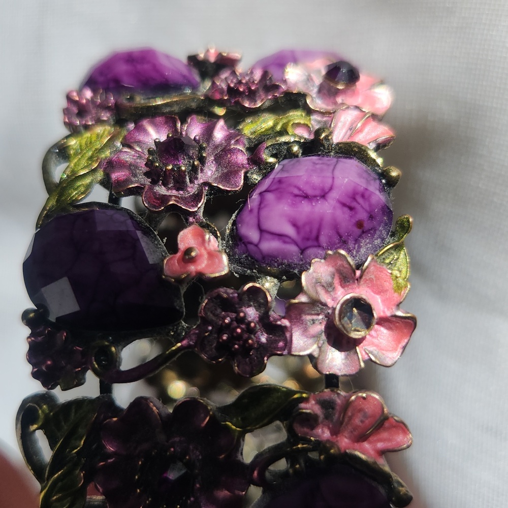 Multi Color Rhinestone Flower Floral Bangle Cuff Bracelet - Picture 11 of 14
